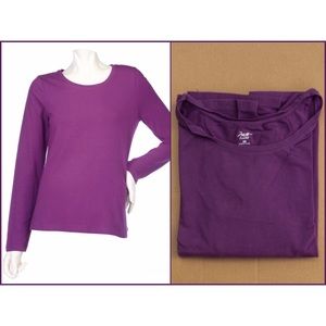 Motto Long Sleeve Open Crewneck Knit Top 2X Purple